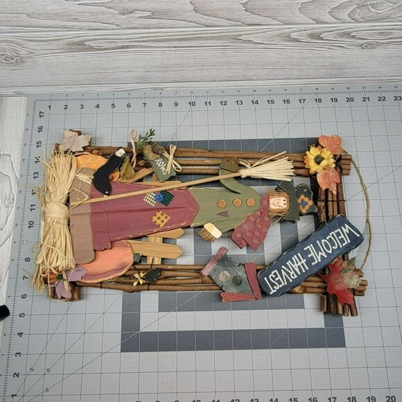 Welcome Harvest Fall Scarecrow Wall Hanging Decor‎ Crow Bird House Pumpkin READ - Picture 6 of 7